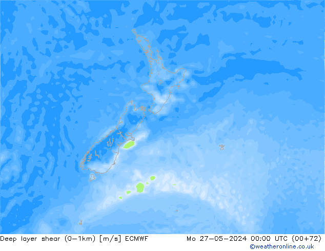 Deep layer shear (0-1km) ECMWF Mo 27.05.2024 00 UTC