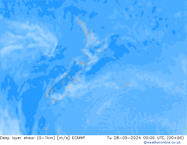 Deep layer shear (0-1km) ECMWF  28.05.2024 00 UTC