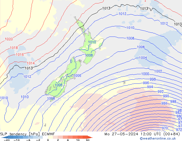 SLP tendency ECMWF Mo 27.05.2024 12 UTC