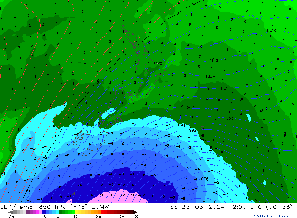 SLP/Temp. 850 hPa ECMWF sáb 25.05.2024 12 UTC