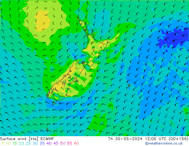 Vento 10 m ECMWF Qui 30.05.2024 12 UTC