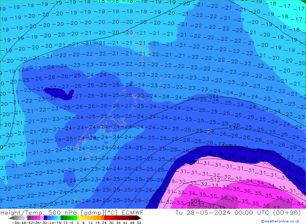 Z500/Rain (+SLP)/Z850 ECMWF  28.05.2024 00 UTC