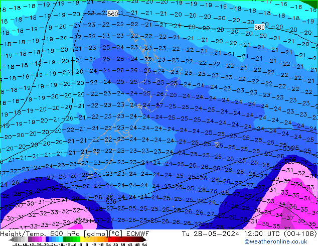 Z500/Rain (+SLP)/Z850 ECMWF Tu 28.05.2024 12 UTC