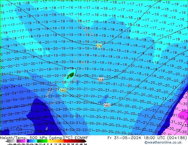 Z500/Rain (+SLP)/Z850 ECMWF пт 31.05.2024 18 UTC