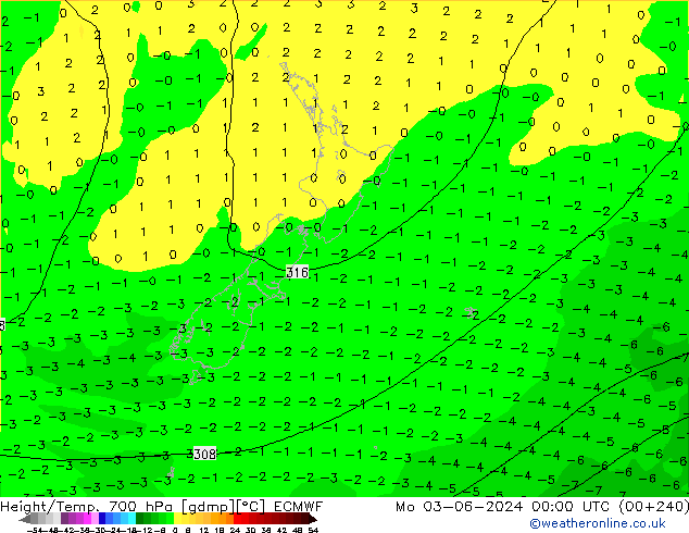 Height/Temp. 700 hPa ECMWF  03.06.2024 00 UTC