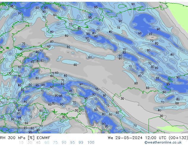 RH 300 гПа ECMWF ср 29.05.2024 12 UTC