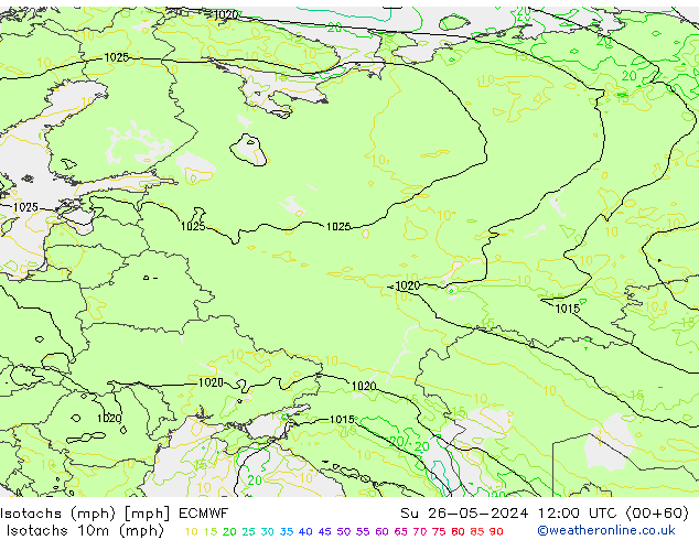 Isotachs (mph) ECMWF Su 26.05.2024 12 UTC