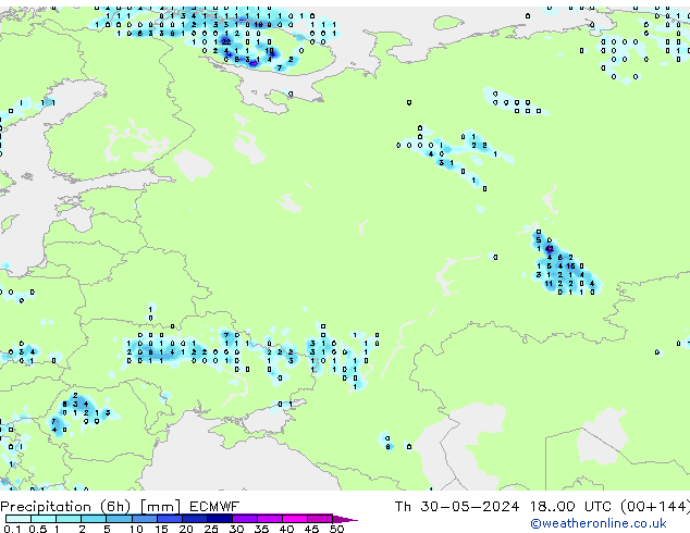 Z500/Rain (+SLP)/Z850 ECMWF Čt 30.05.2024 00 UTC