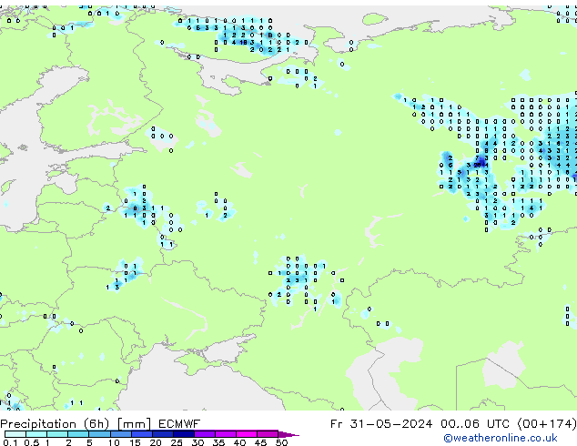 Precipitation (6h) ECMWF Fr 31.05.2024 06 UTC