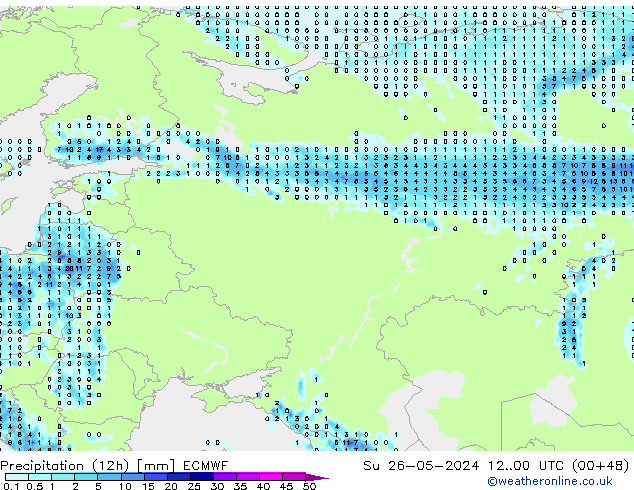 Precipitation (12h) ECMWF Ne 26.05.2024 00 UTC