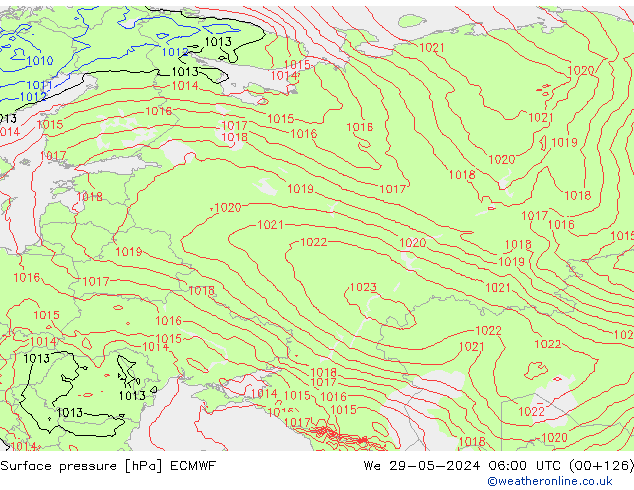 Surface pressure ECMWF We 29.05.2024 06 UTC