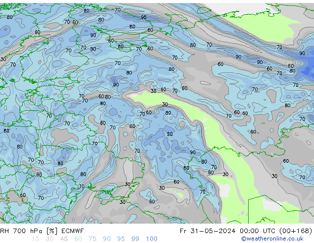 RH 700 hPa ECMWF Fr 31.05.2024 00 UTC