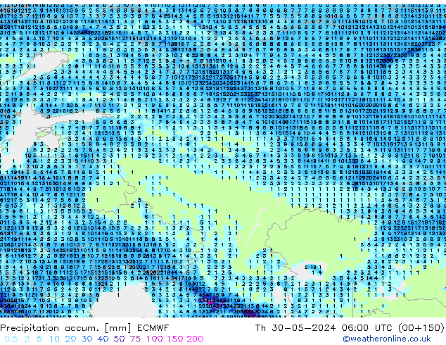 Precipitation accum. ECMWF Qui 30.05.2024 06 UTC