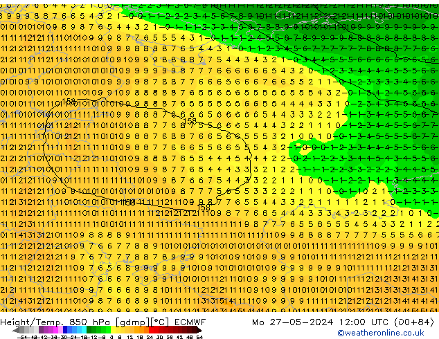 Z500/Rain (+SLP)/Z850 ECMWF Mo 27.05.2024 12 UTC