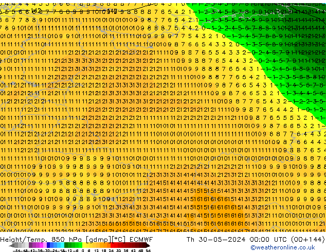 Z500/Rain (+SLP)/Z850 ECMWF Čt 30.05.2024 00 UTC