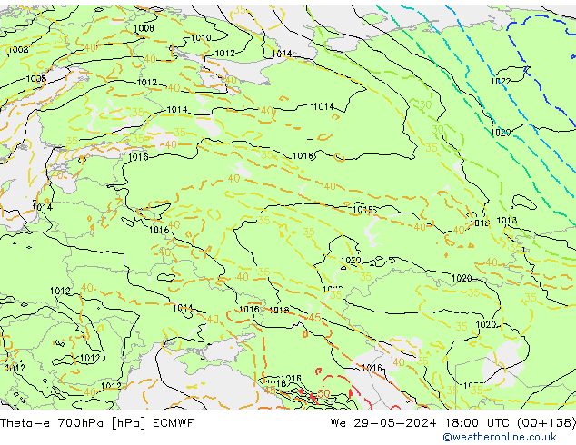 Theta-e 700hPa ECMWF  29.05.2024 18 UTC