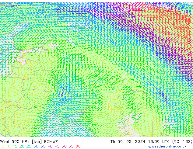 Wind 500 hPa ECMWF do 30.05.2024 18 UTC
