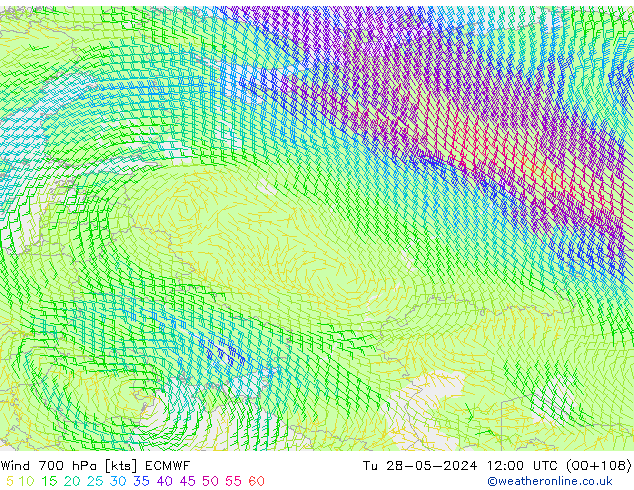 ветер 700 гПа ECMWF вт 28.05.2024 12 UTC