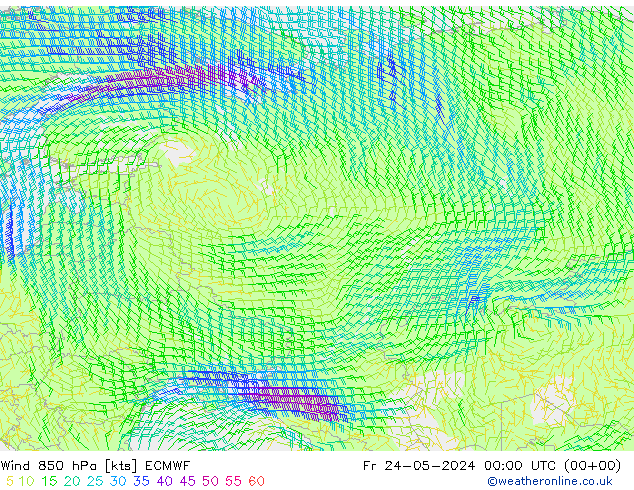 Vento 850 hPa ECMWF Sex 24.05.2024 00 UTC