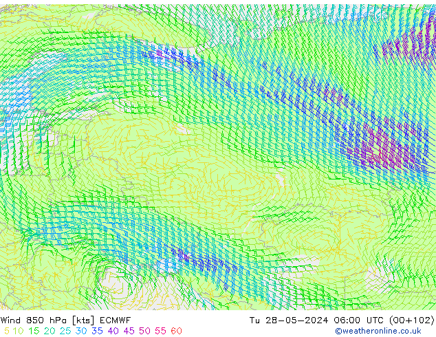 Vento 850 hPa ECMWF Ter 28.05.2024 06 UTC