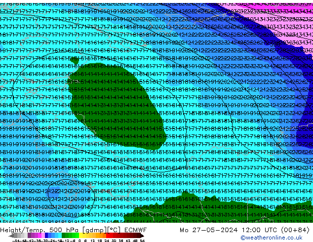 Z500/Rain (+SLP)/Z850 ECMWF Mo 27.05.2024 12 UTC