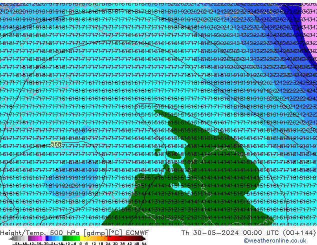 Z500/Rain (+SLP)/Z850 ECMWF Čt 30.05.2024 00 UTC