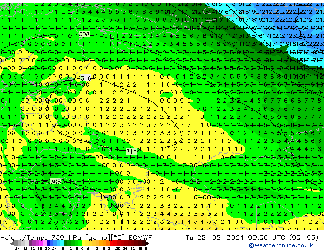 Height/Temp. 700 hPa ECMWF Tu 28.05.2024 00 UTC