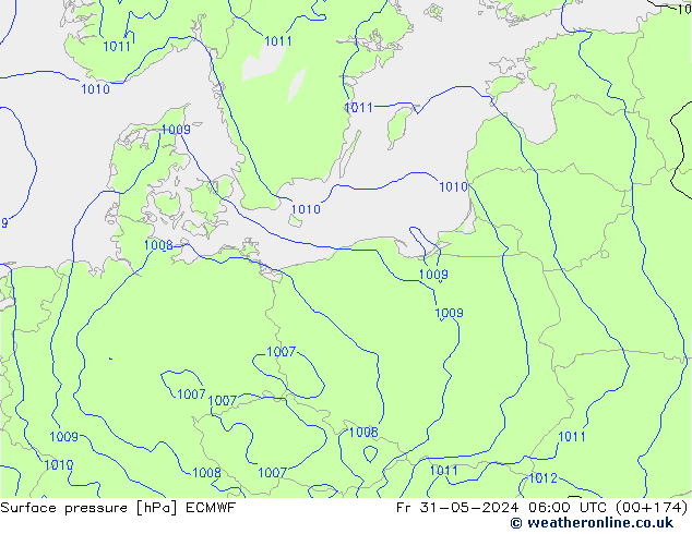 Luchtdruk (Grond) ECMWF vr 31.05.2024 06 UTC