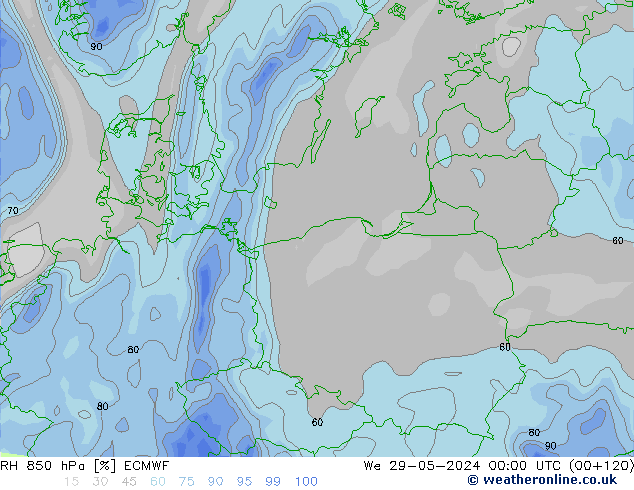 RH 850 hPa ECMWF St 29.05.2024 00 UTC