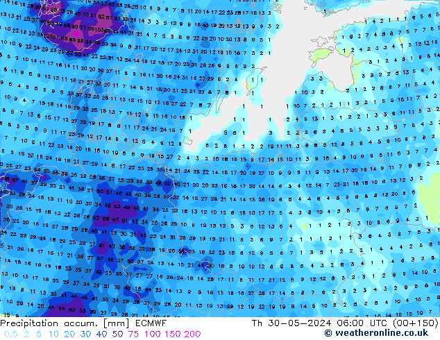 Precipitation accum. ECMWF  30.05.2024 06 UTC