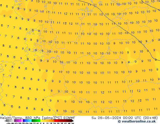 Height/Temp. 850 hPa ECMWF nie. 26.05.2024 00 UTC