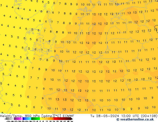 Z500/Regen(+SLP)/Z850 ECMWF di 28.05.2024 12 UTC