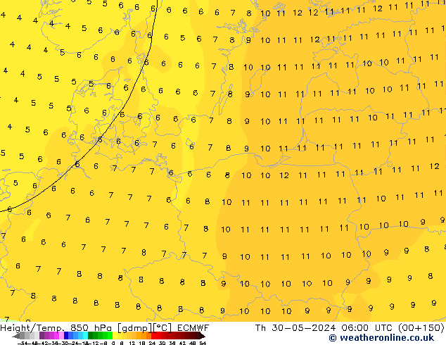 Géop./Temp. 850 hPa ECMWF jeu 30.05.2024 06 UTC