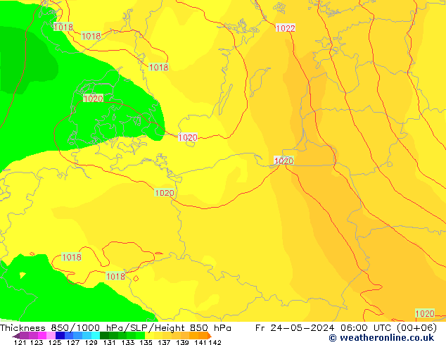 Thck 850-1000 hPa ECMWF ven 24.05.2024 06 UTC