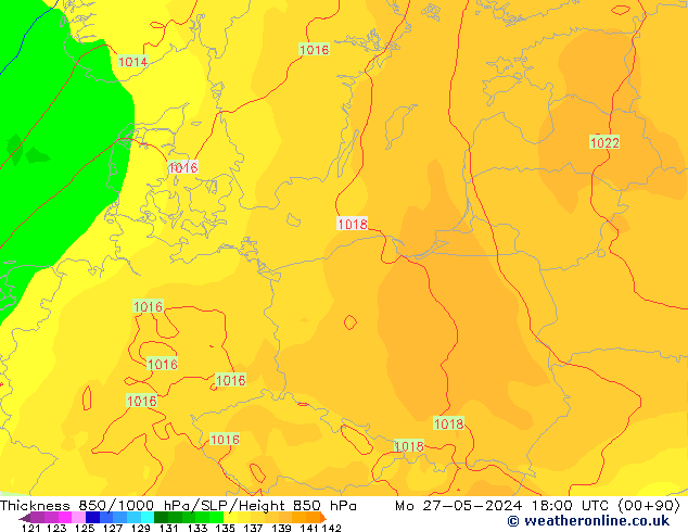 850-1000 hPa Kalınlığı ECMWF Pzt 27.05.2024 18 UTC