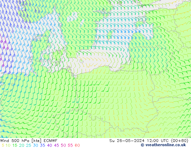 Rüzgar 500 hPa ECMWF Paz 26.05.2024 12 UTC