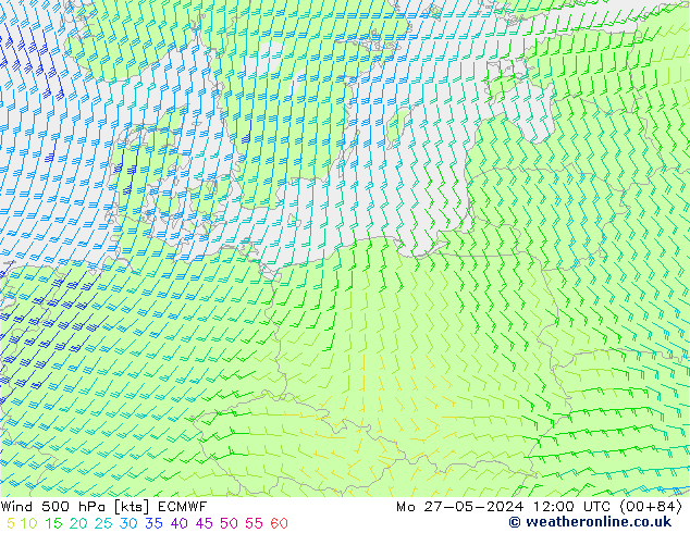 ветер 500 гПа ECMWF пн 27.05.2024 12 UTC