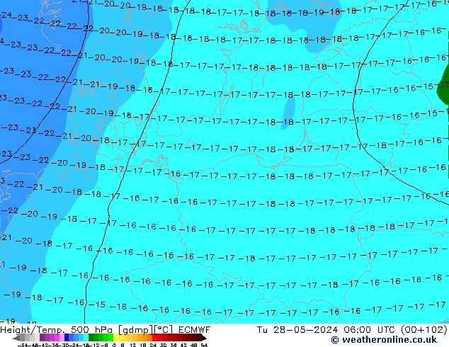 Z500/Rain (+SLP)/Z850 ECMWF вт 28.05.2024 06 UTC