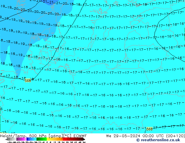 Height/Temp. 500 hPa ECMWF śro. 29.05.2024 00 UTC