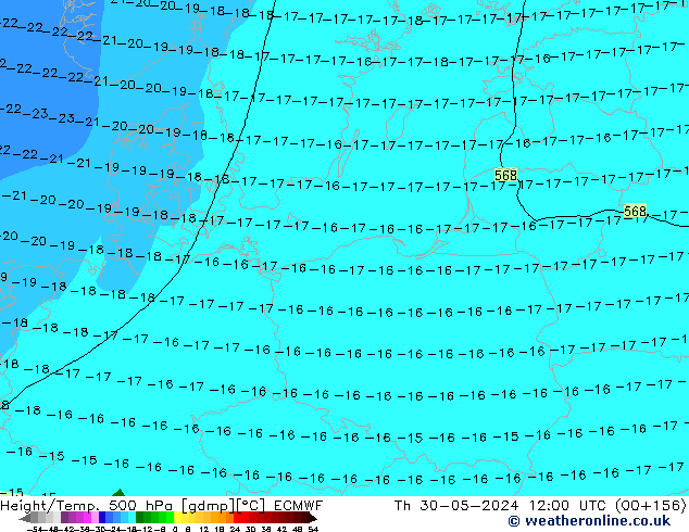 Z500/Rain (+SLP)/Z850 ECMWF czw. 30.05.2024 12 UTC