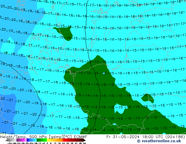 Height/Temp. 500 hPa ECMWF Fr 31.05.2024 18 UTC