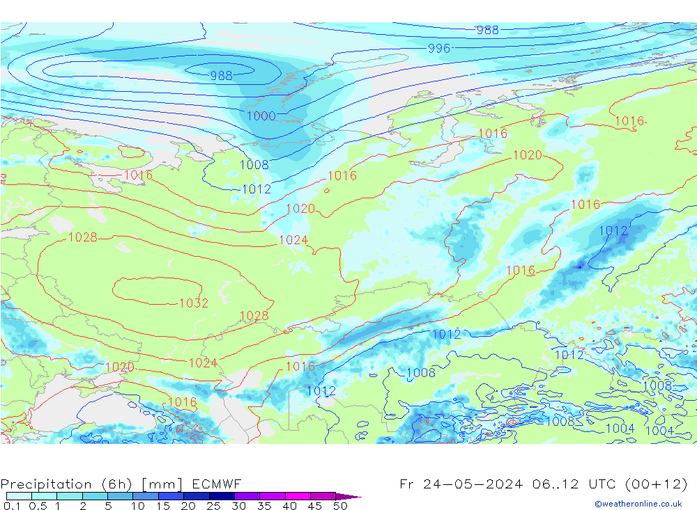 Z500/Rain (+SLP)/Z850 ECMWF Fr 24.05.2024 12 UTC