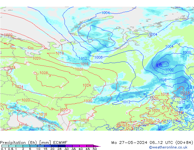 Z500/Rain (+SLP)/Z850 ECMWF Seg 27.05.2024 12 UTC