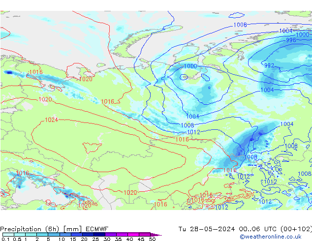 Z500/Yağmur (+YB)/Z850 ECMWF Sa 28.05.2024 06 UTC