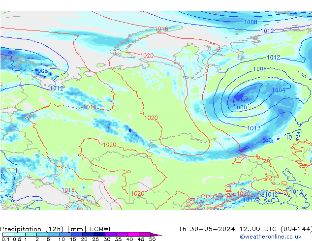 Precipitação (12h) ECMWF Qui 30.05.2024 00 UTC