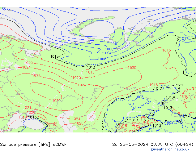 Atmosférický tlak ECMWF So 25.05.2024 00 UTC