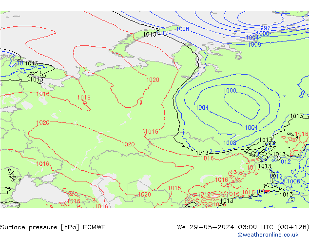 Surface pressure ECMWF We 29.05.2024 06 UTC