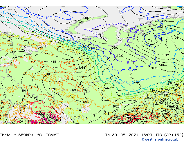 Theta-e 850hPa ECMWF Th 30.05.2024 18 UTC