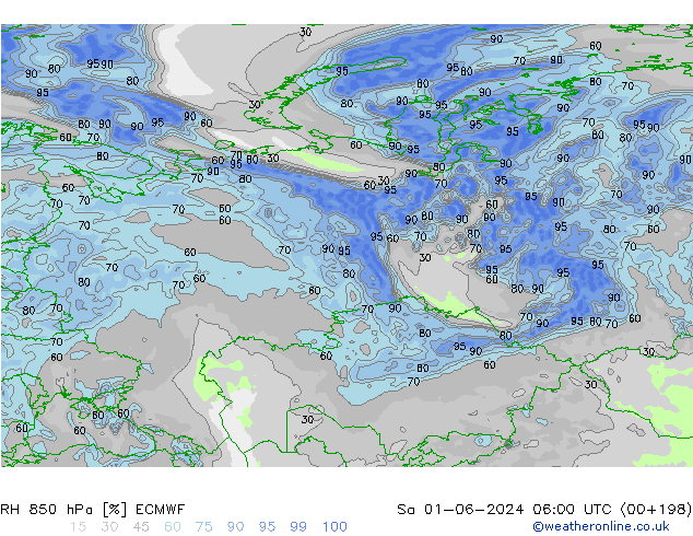 RH 850 hPa ECMWF Sa 01.06.2024 06 UTC