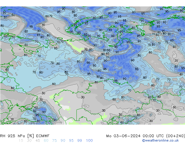 RH 925 hPa ECMWF Mo 03.06.2024 00 UTC